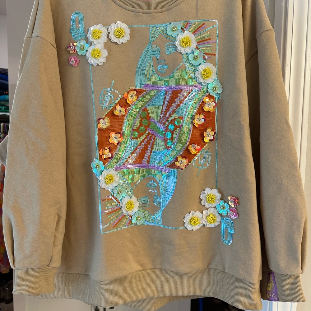 Floral Embroidered Tan Sweater